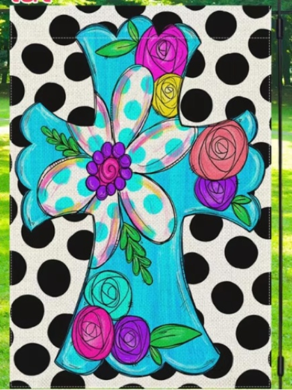 *Buy Now* Turquoise Floral Cross Garden Flag - Picture 3 of 3